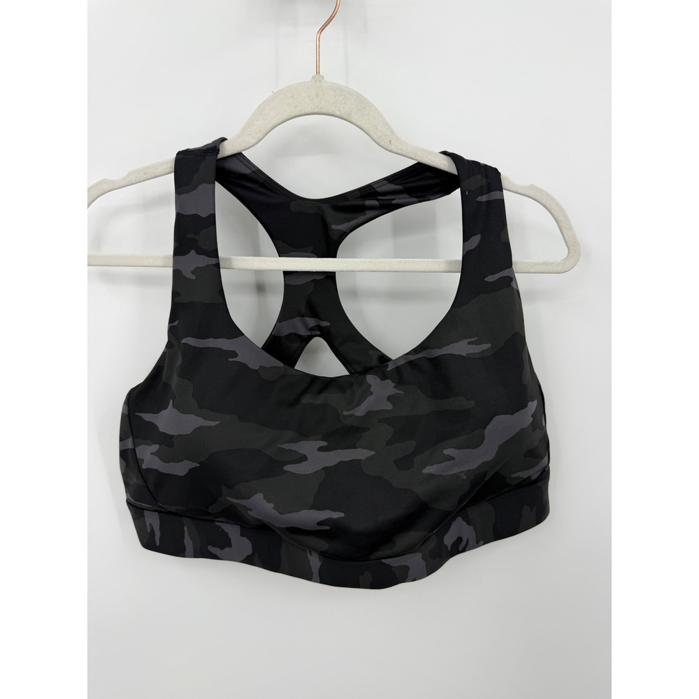 Athleta ultimate Sports Bra Women 2X Black Camo Racerback Hook Back Support